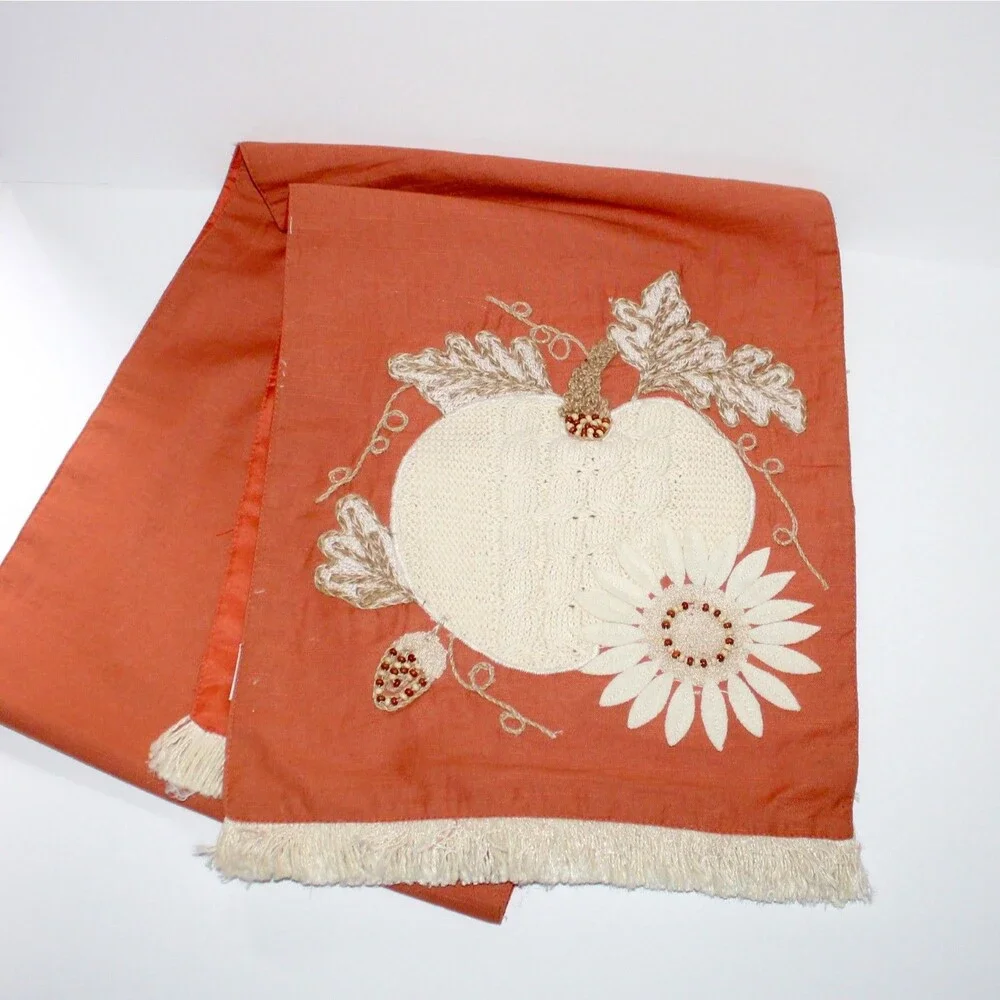 Pier 1 Imports Table Runner Fall Floral orange white seeds 70